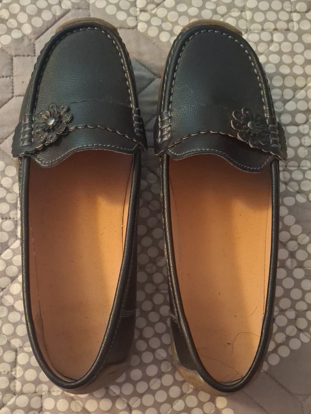 Classic Black Slip-On Loafers with Floral Accent
